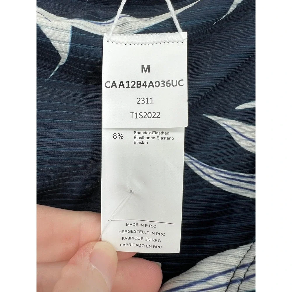 NWT Cupshe Womens M Navy Blue White Tropical Palm Leaf Ribbed Bikini Bottoms‎